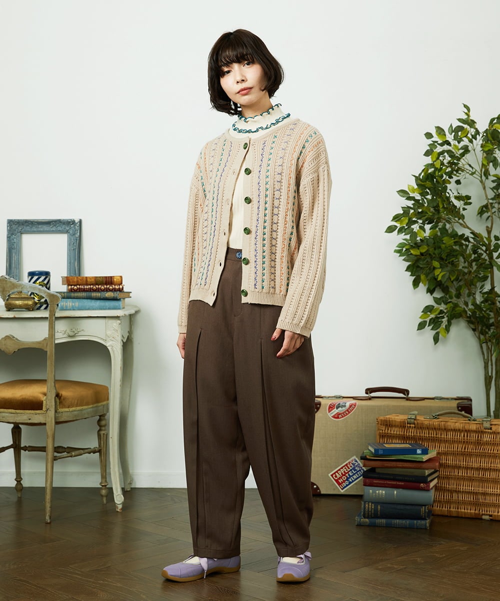 GJSCD30200 Jocomomola(ホコモモラ) Escalera 刺繍ニットカーディガン ベージュ