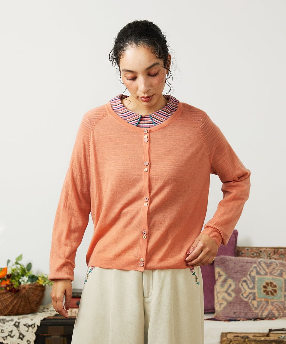 GJSCD31190 Jocomomola(ホコモモラ) Suave シアーニットカーディガン オレンジ