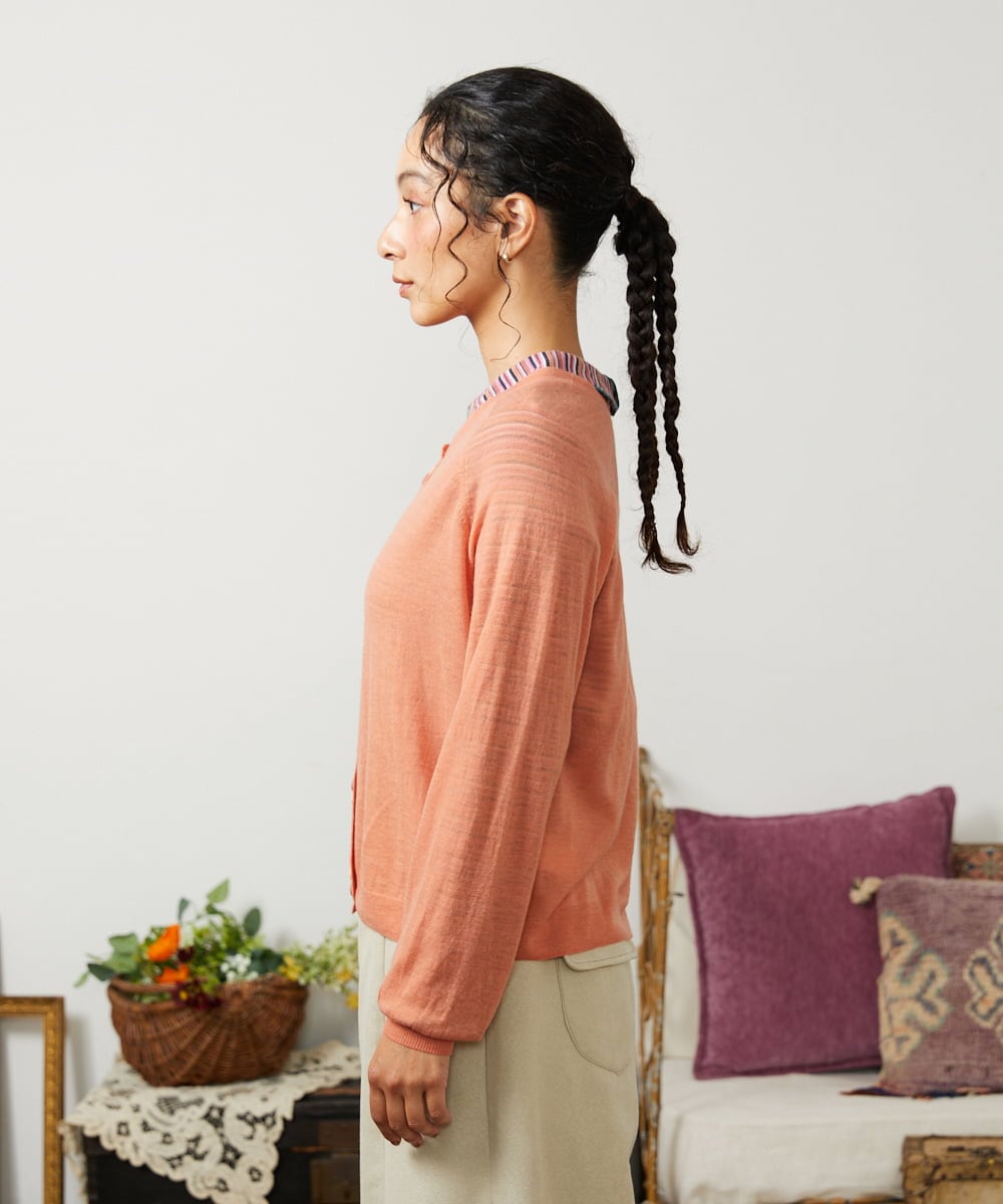 GJSCD31190 Jocomomola(ホコモモラ) Suave シアーニットカーディガン オレンジ