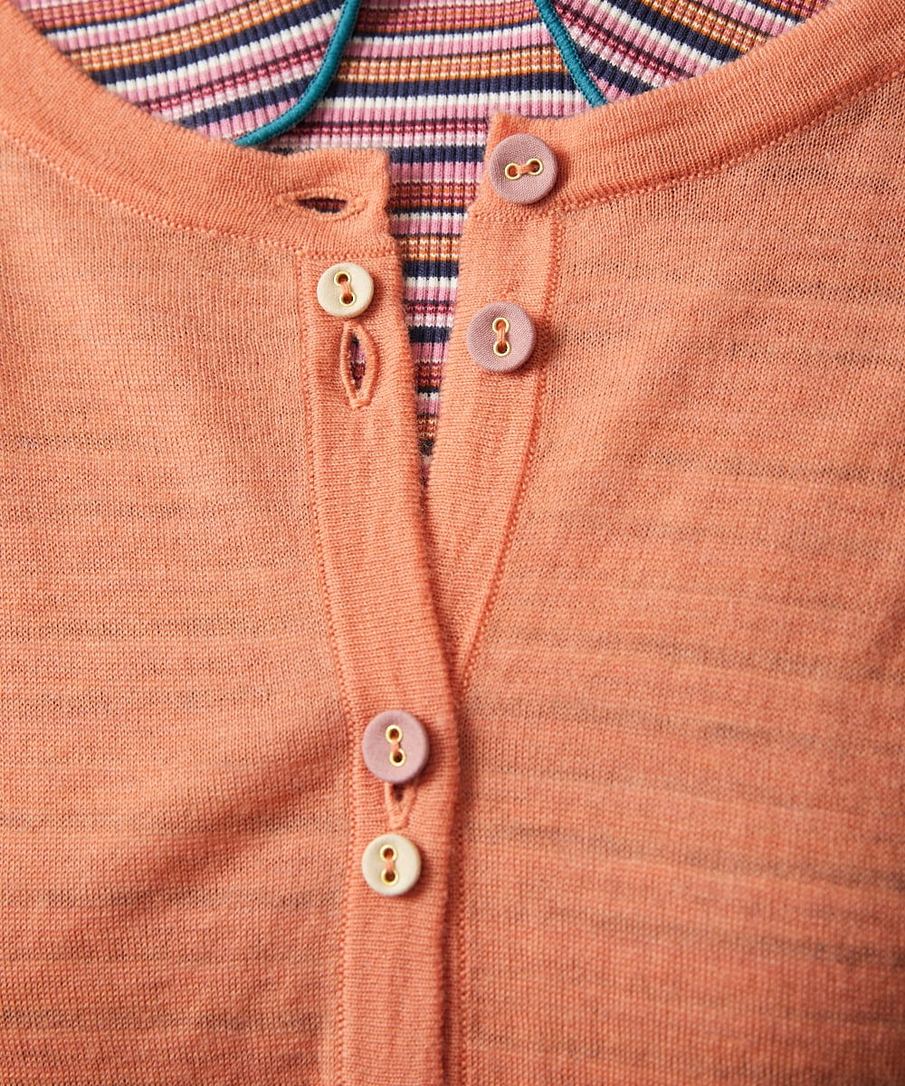 GJSCD31190 Jocomomola(ホコモモラ) Suave シアーニットカーディガン オレンジ