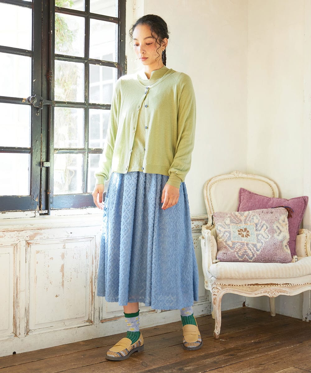 GJSCD31190 Jocomomola(ホコモモラ) Suave シアーニットカーディガン グリーン