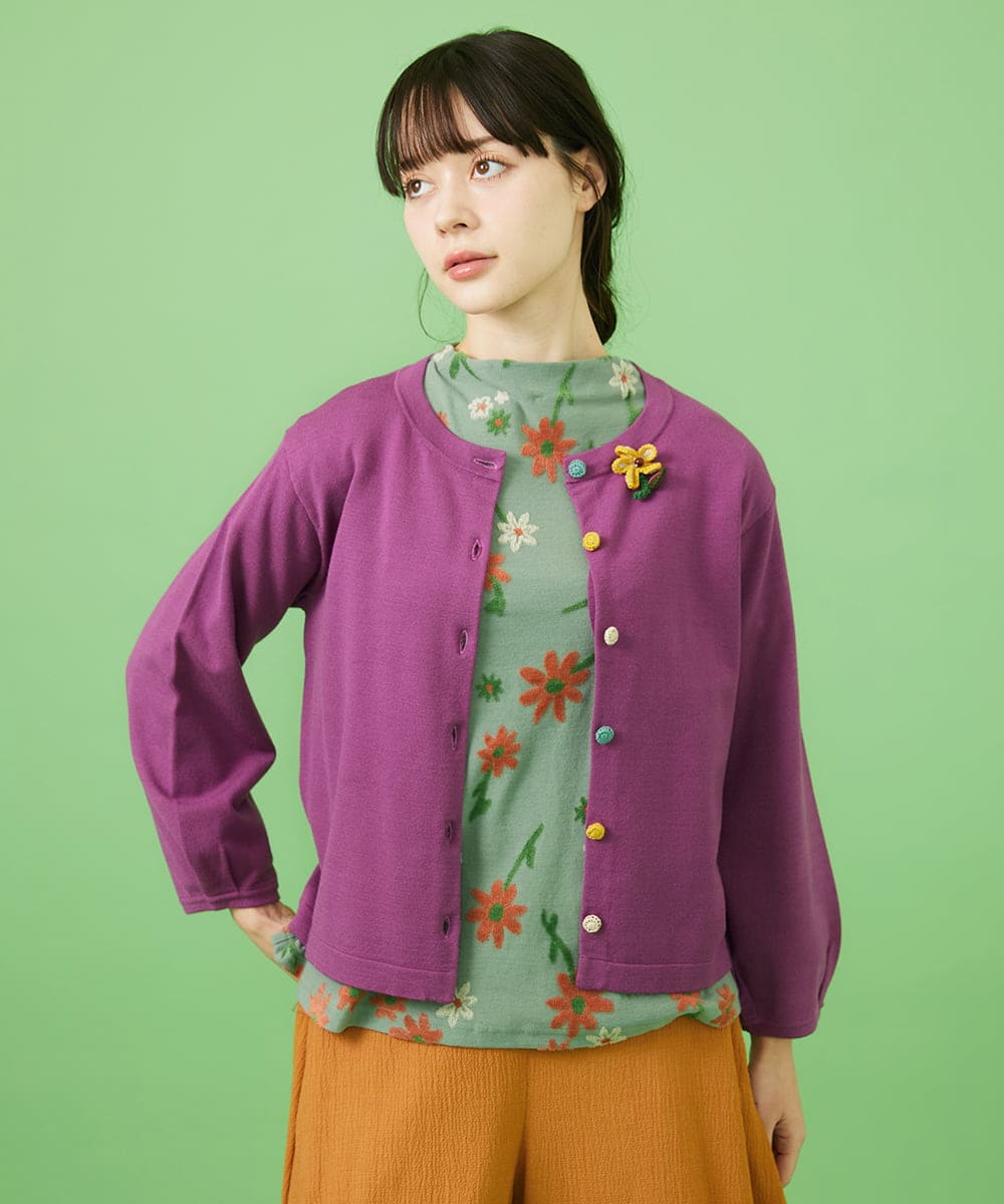 GJSDA01220 Jocomomola(ホコモモラ) Morado クロッシェフラワーブローチ付きカーディガン アイボリー
