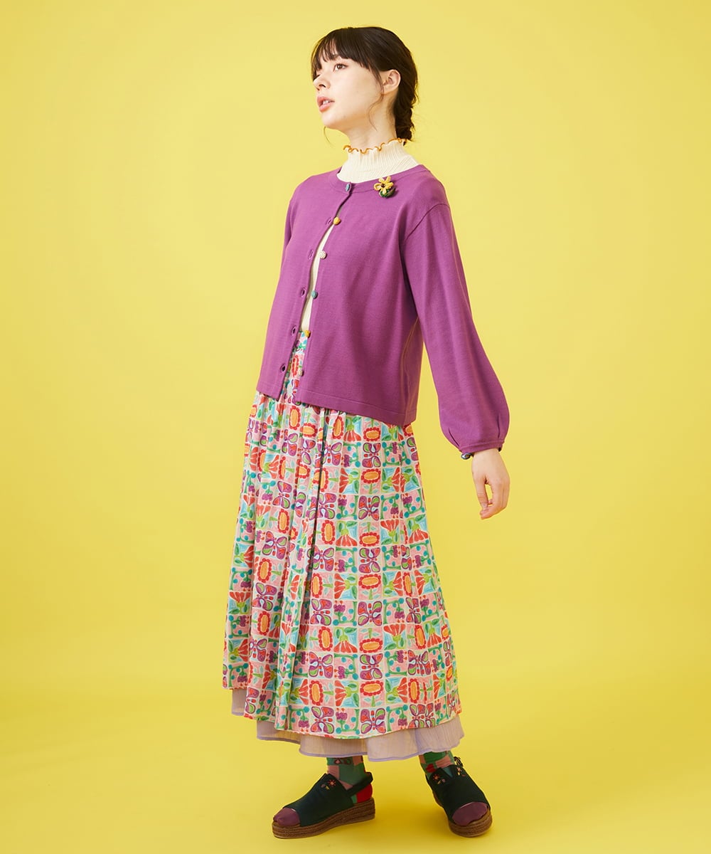 GJSDA01220 Jocomomola(ホコモモラ) Morado クロッシェフラワーブローチ付きカーディガン アイボリー
