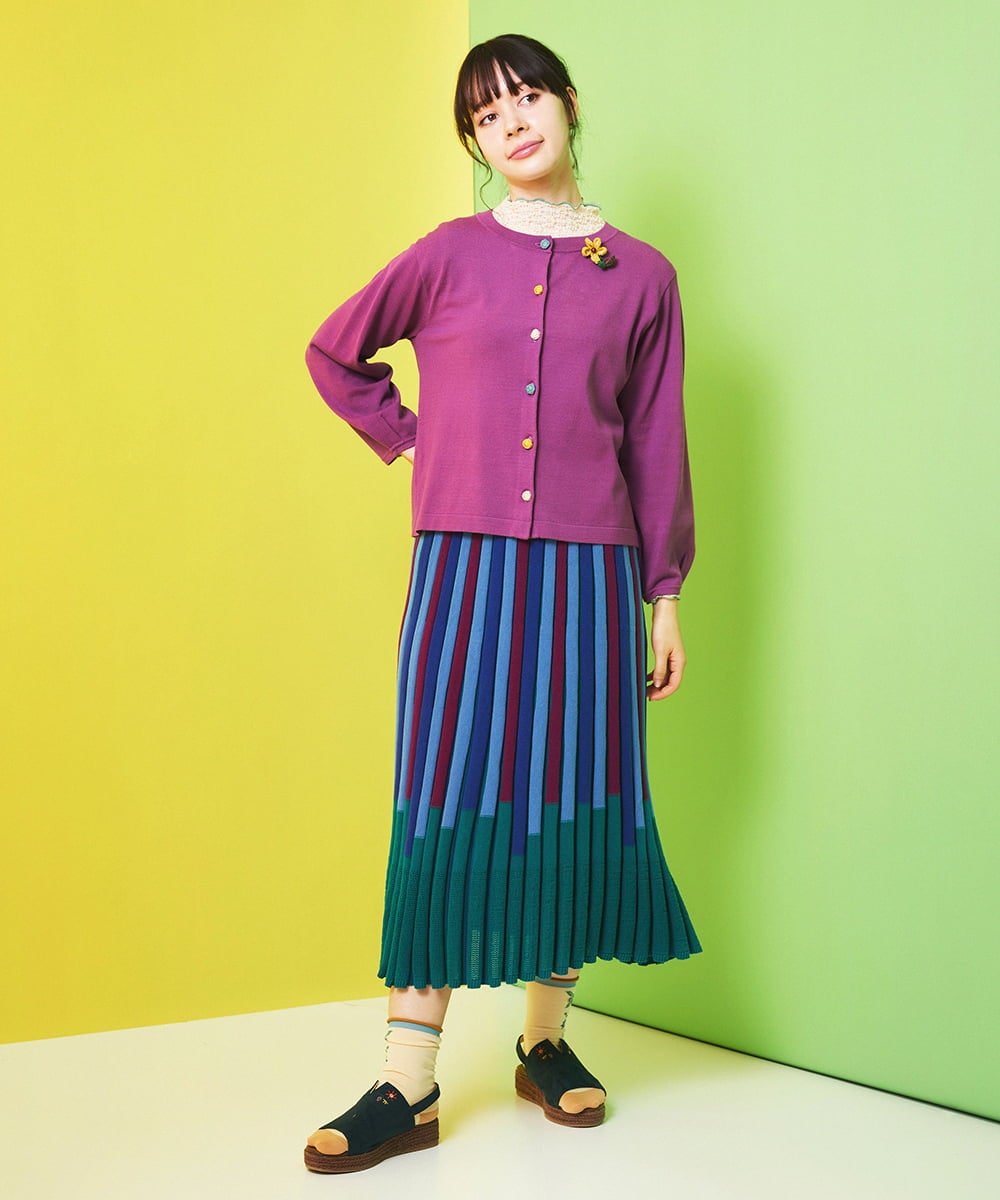 GJSDA01220 Jocomomola(ホコモモラ) Morado クロッシェフラワーブローチ付きカーディガン アイボリー