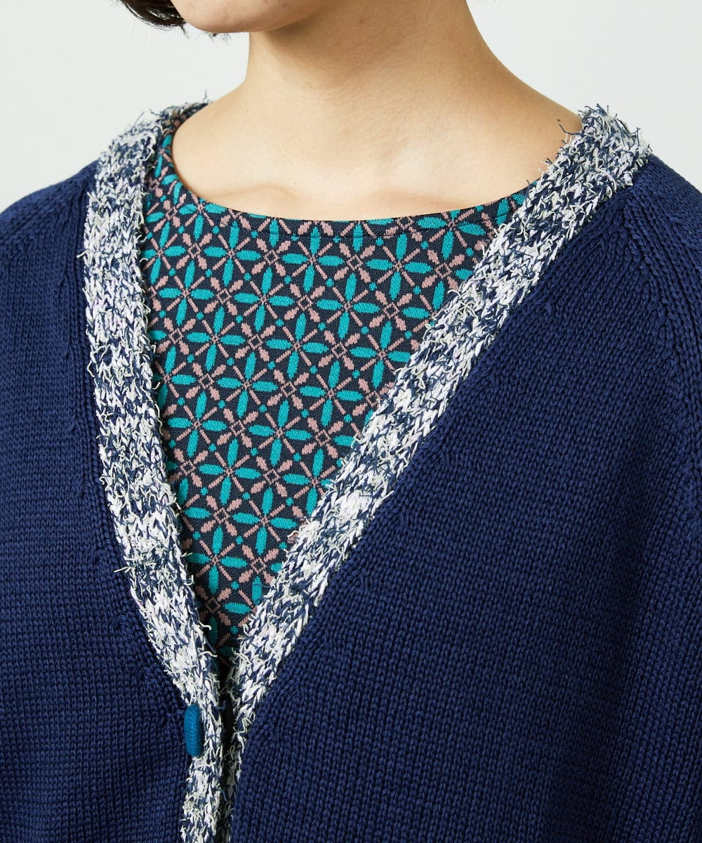 GJSDD01220 Jocomomola(ホコモモラ) Nide de pajaro ファンシーヤーンニットカーディガン ネイビー