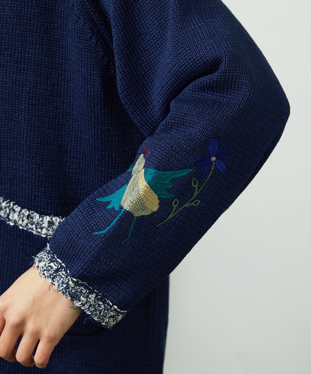 GJSDD01220 Jocomomola(ホコモモラ) Nide de pajaro ファンシーヤーンニットカーディガン ネイビー