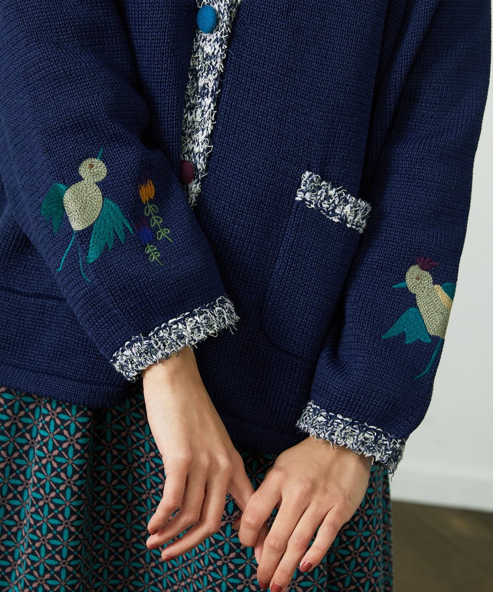 GJSDD01220 Jocomomola(ホコモモラ) Nide de pajaro ファンシーヤーンニットカーディガン ネイビー