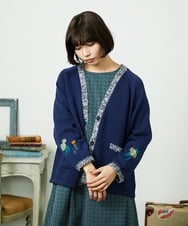 GJSDD01220 Jocomomola(ホコモモラ) Nide de pajaro ファンシーヤーンニットカーディガン ネイビー