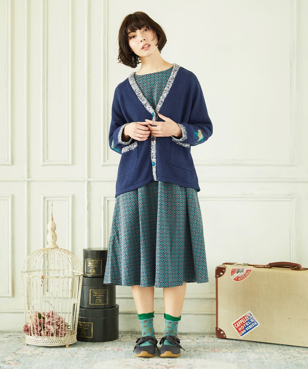 GJSDD01220 Jocomomola(ホコモモラ) Nide de pajaro ファンシーヤーンニットカーディガン ネイビー