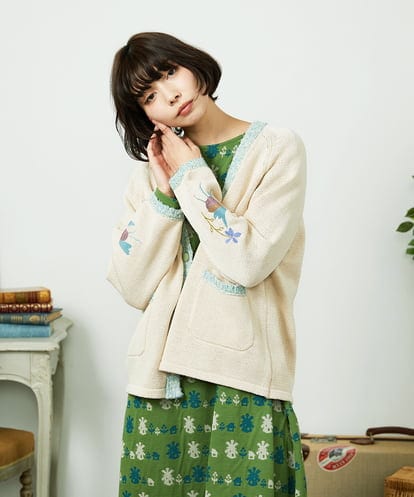 GJSDD01220 Jocomomola Nide de pajaro ファンシーヤーンニットカーディガン