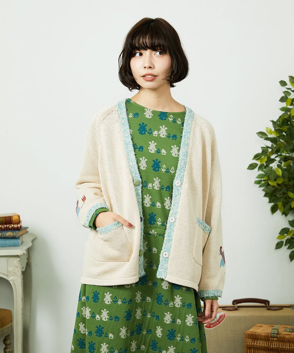 GJSDD01220 Jocomomola(ホコモモラ) Nide de pajaro ファンシーヤーンニットカーディガン アイボリー