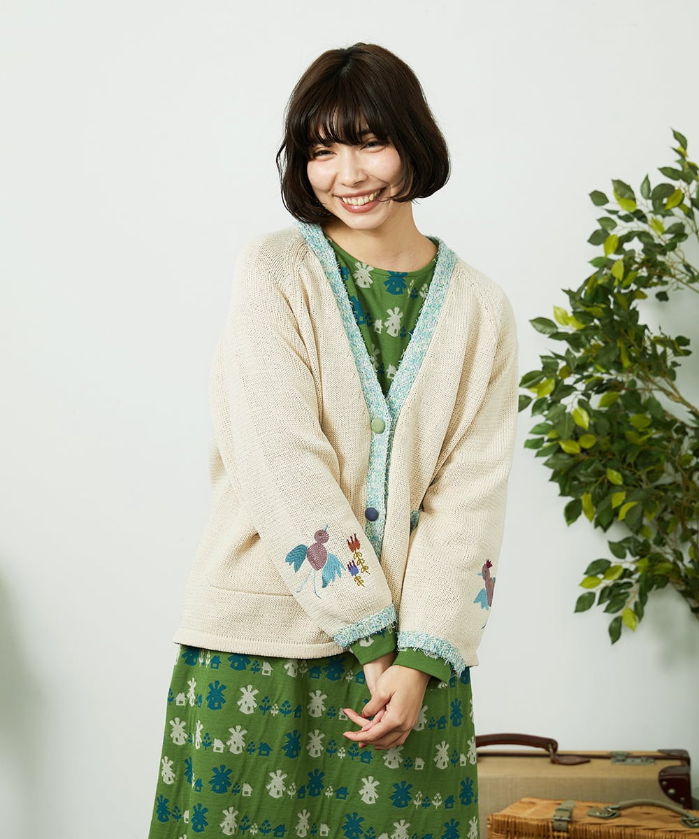 GJSDD01220 Jocomomola(ホコモモラ) Nide de pajaro ファンシーヤーンニットカーディガン アイボリー