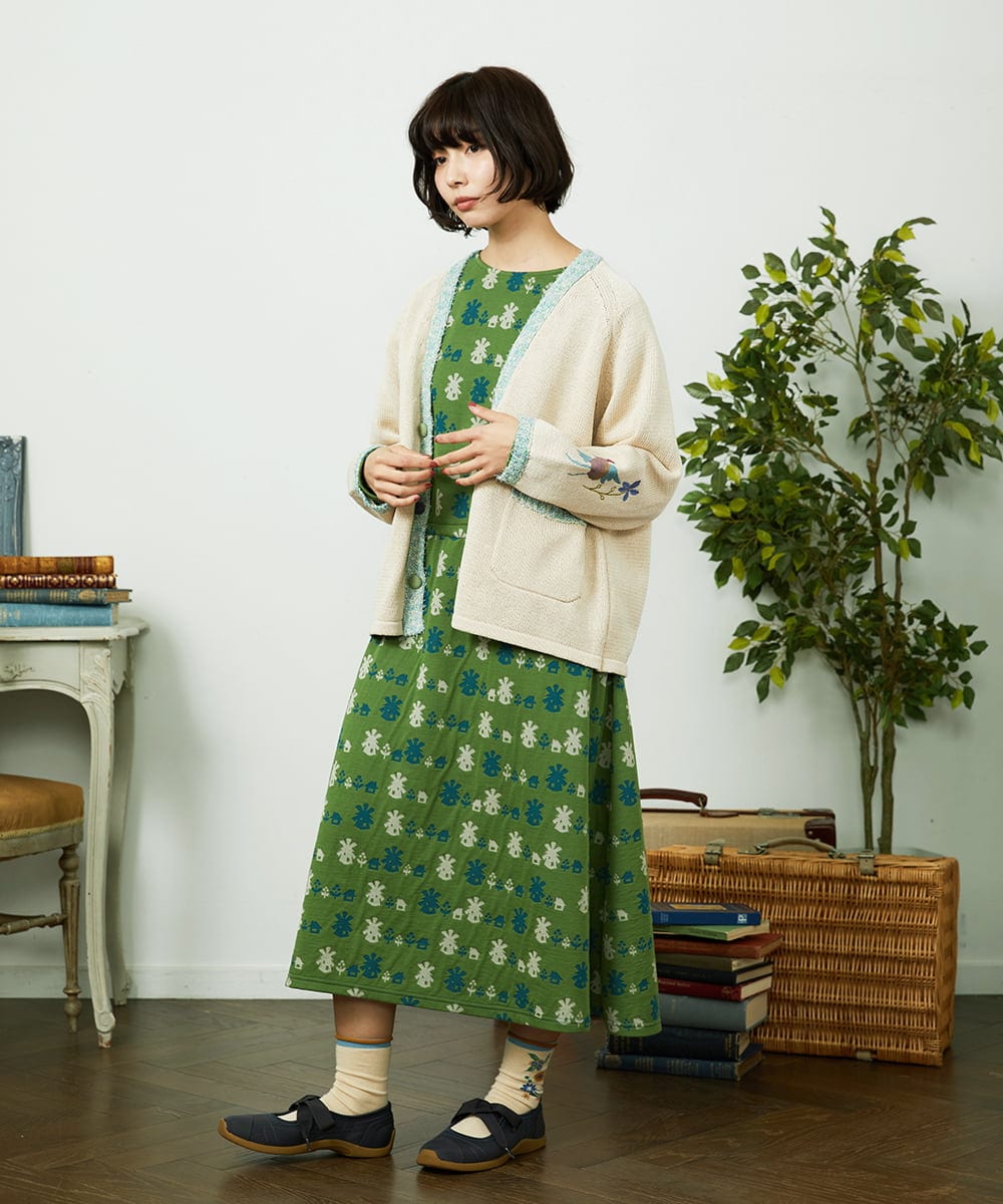 GJSDD01220 Jocomomola(ホコモモラ) Nide de pajaro ファンシーヤーンニットカーディガン アイボリー