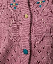 GJSDD30220 Jocomomola(ホコモモラ) フラワー刺繍ケーブルニットカーディガン ピンク