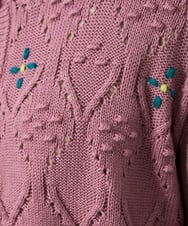 GJSDD30220 Jocomomola(ホコモモラ) フラワー刺繍ケーブルニットカーディガン ピンク