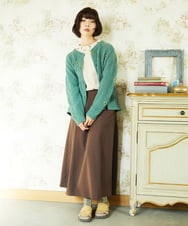 GJSDD30220 Jocomomola(ホコモモラ) フラワー刺繍ケーブルニットカーディガン グリーン