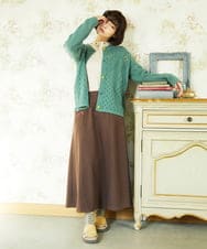 GJSDD30220 Jocomomola(ホコモモラ) フラワー刺繍ケーブルニットカーディガン グリーン