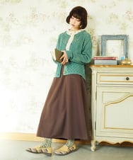 GJSDD30220 Jocomomola(ホコモモラ) フラワー刺繍ケーブルニットカーディガン グリーン