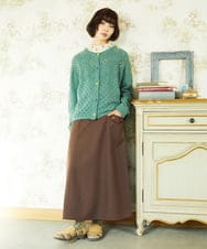 GJSDD30220 Jocomomola(ホコモモラ) フラワー刺繍ケーブルニットカーディガン グリーン