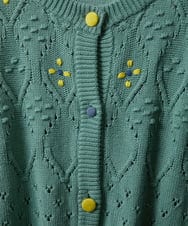 GJSDD30220 Jocomomola(ホコモモラ) フラワー刺繍ケーブルニットカーディガン グリーン