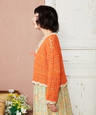 GJSDE02220 Jocomomola(ホコモモラ) Molino チュールヤーン透かし編みニットカーディガン オレンジ