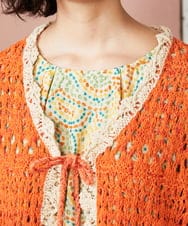 GJSDE02220 Jocomomola(ホコモモラ) Molino チュールヤーン透かし編みニットカーディガン オレンジ