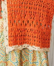 GJSDE02220 Jocomomola(ホコモモラ) Molino チュールヤーン透かし編みニットカーディガン オレンジ