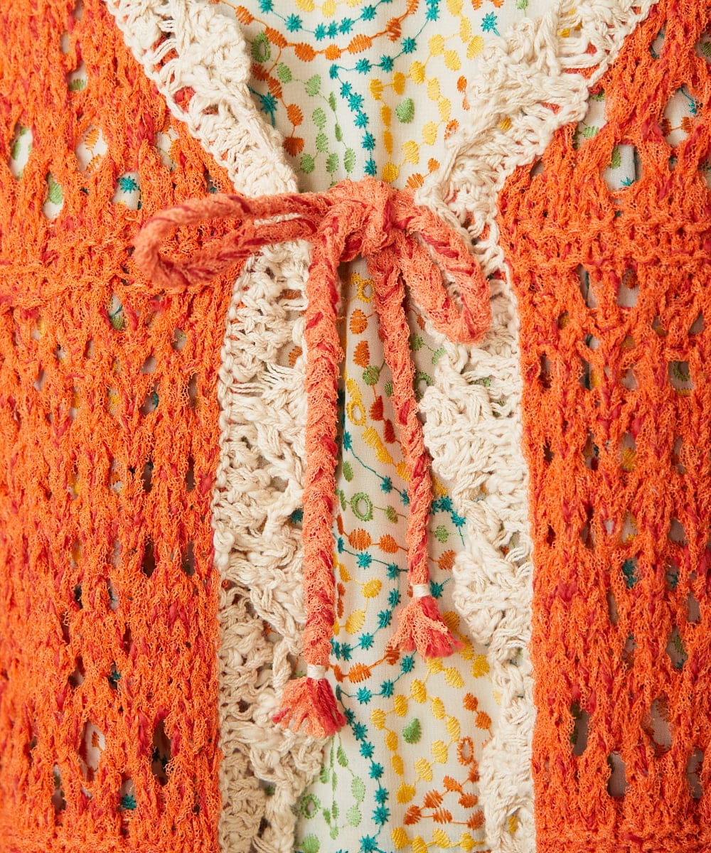 GJSDE02220 Jocomomola(ホコモモラ) Molino チュールヤーン透かし編みニットカーディガン オレンジ