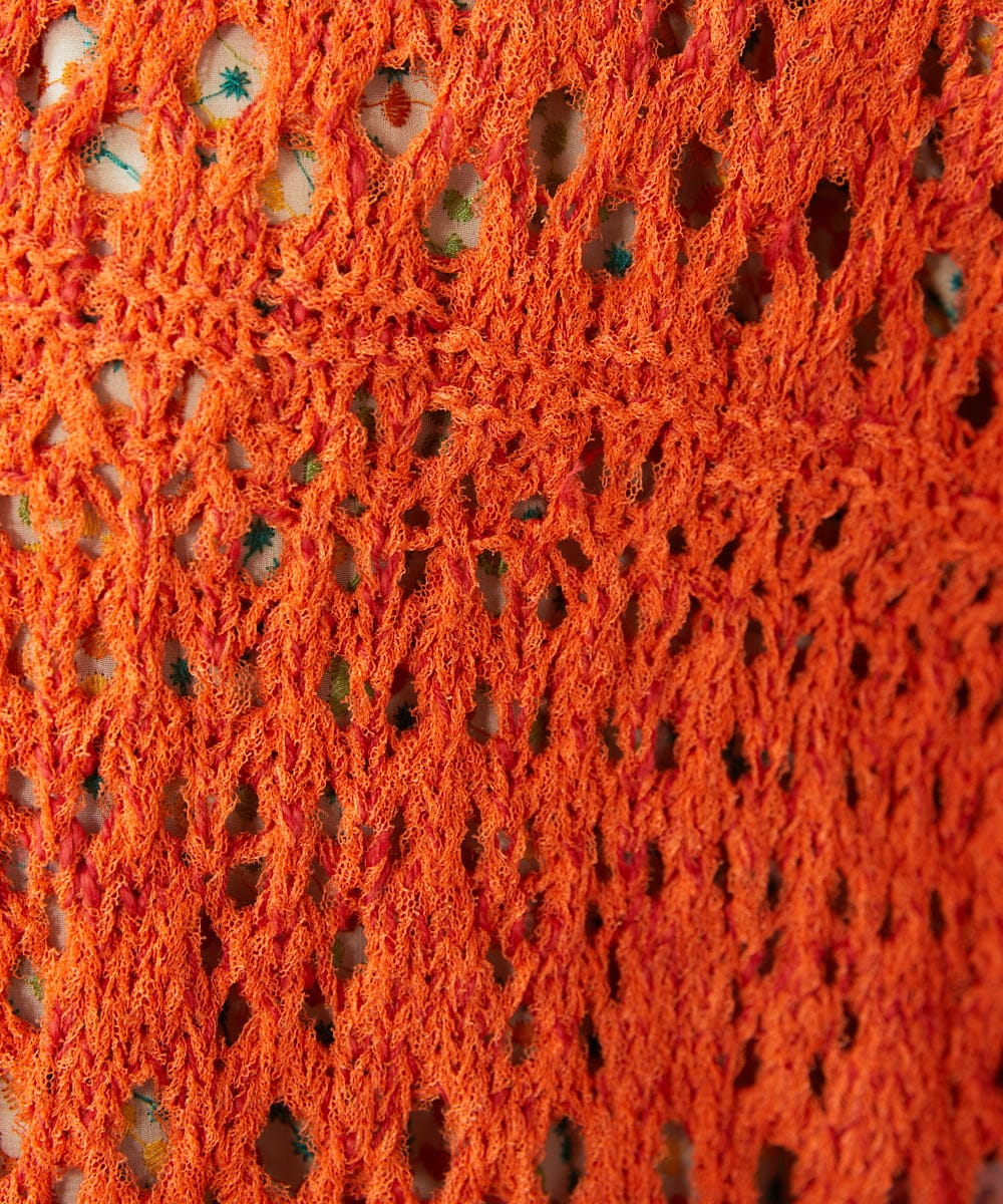 GJSDE02220 Jocomomola(ホコモモラ) Molino チュールヤーン透かし編みニットカーディガン オレンジ