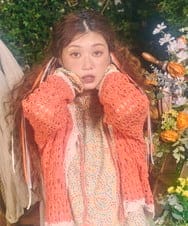 GJSDE02220 Jocomomola(ホコモモラ) Molino チュールヤーン透かし編みニットカーディガン オレンジ