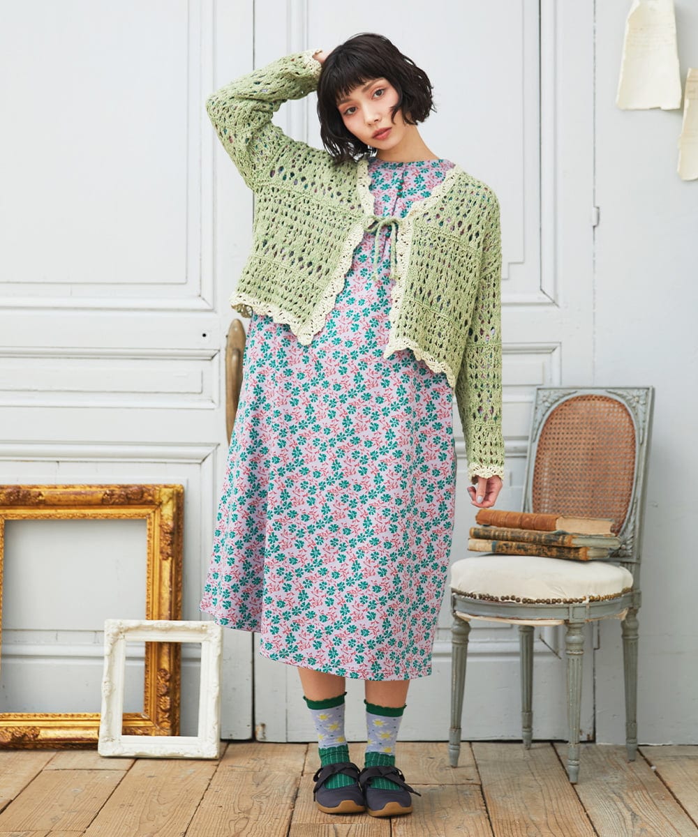 GJSDE02220 Jocomomola(ホコモモラ) Molino チュールヤーン透かし編みニットカーディガン グリーン