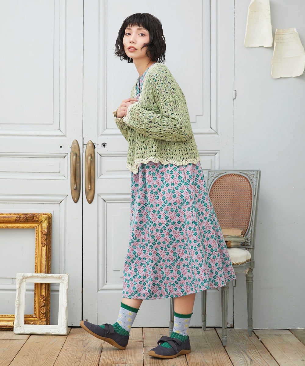 GJSDE02220 Jocomomola(ホコモモラ) Molino チュールヤーン透かし編みニットカーディガン グリーン