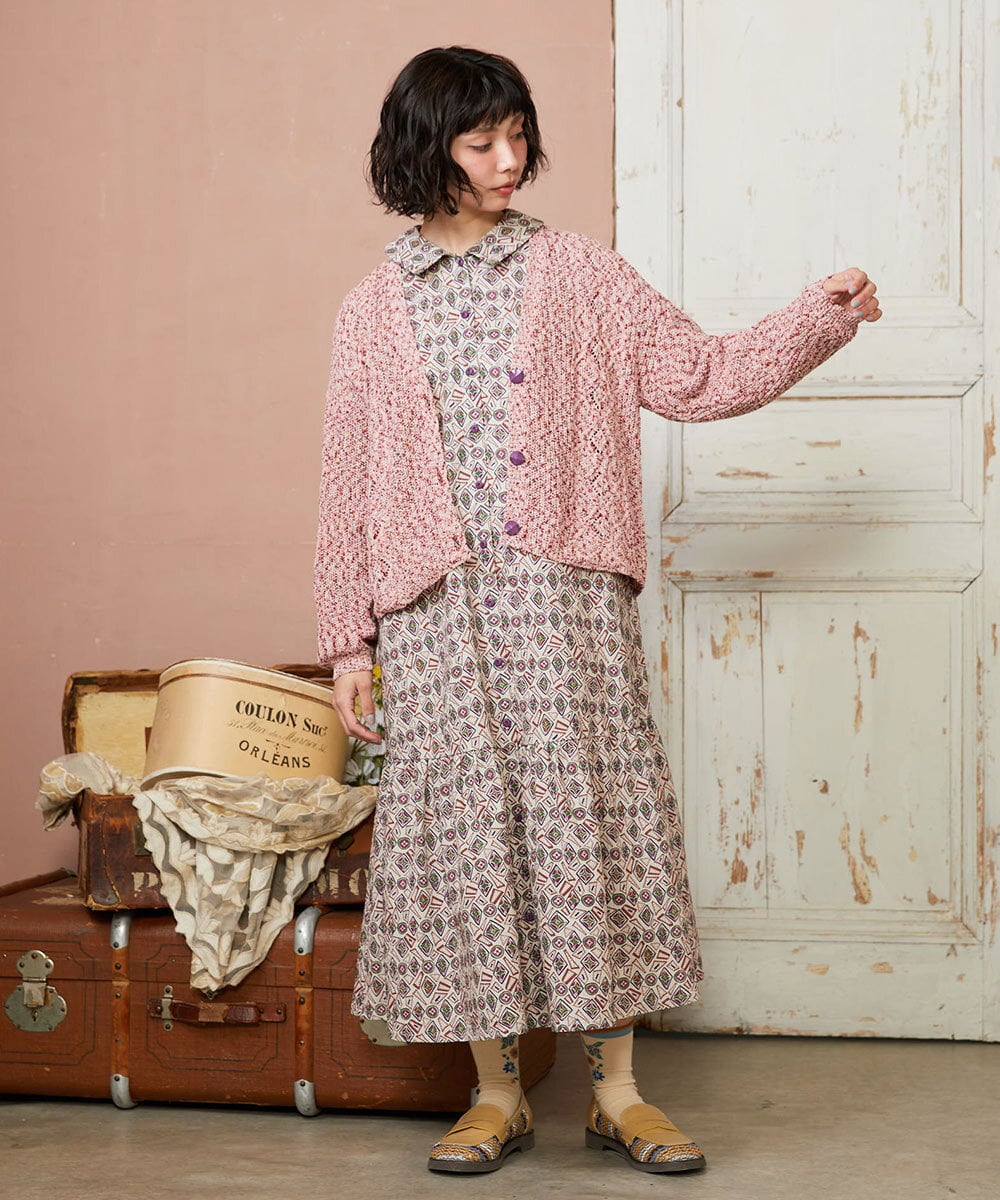 GJSDE31200 Jocomomola(ホコモモラ) カラーネップニットカーディガン レッド