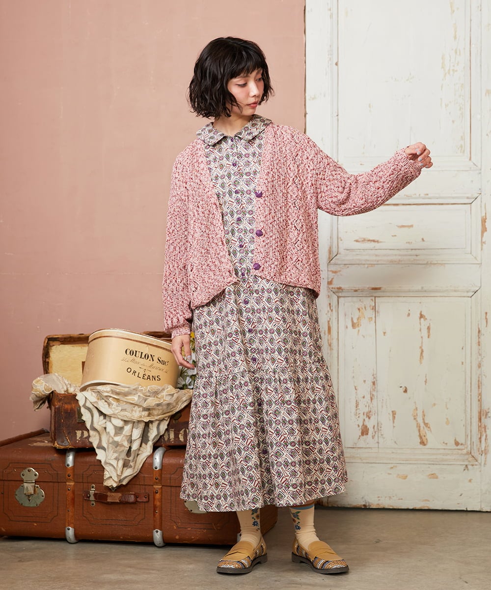 GJSDE31200 Jocomomola(ホコモモラ) カラーネップニットカーディガン レッド