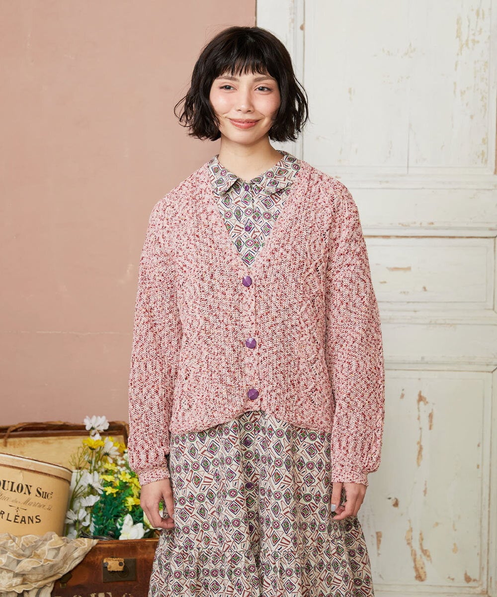 GJSDE31200 Jocomomola(ホコモモラ) カラーネップニットカーディガン レッド