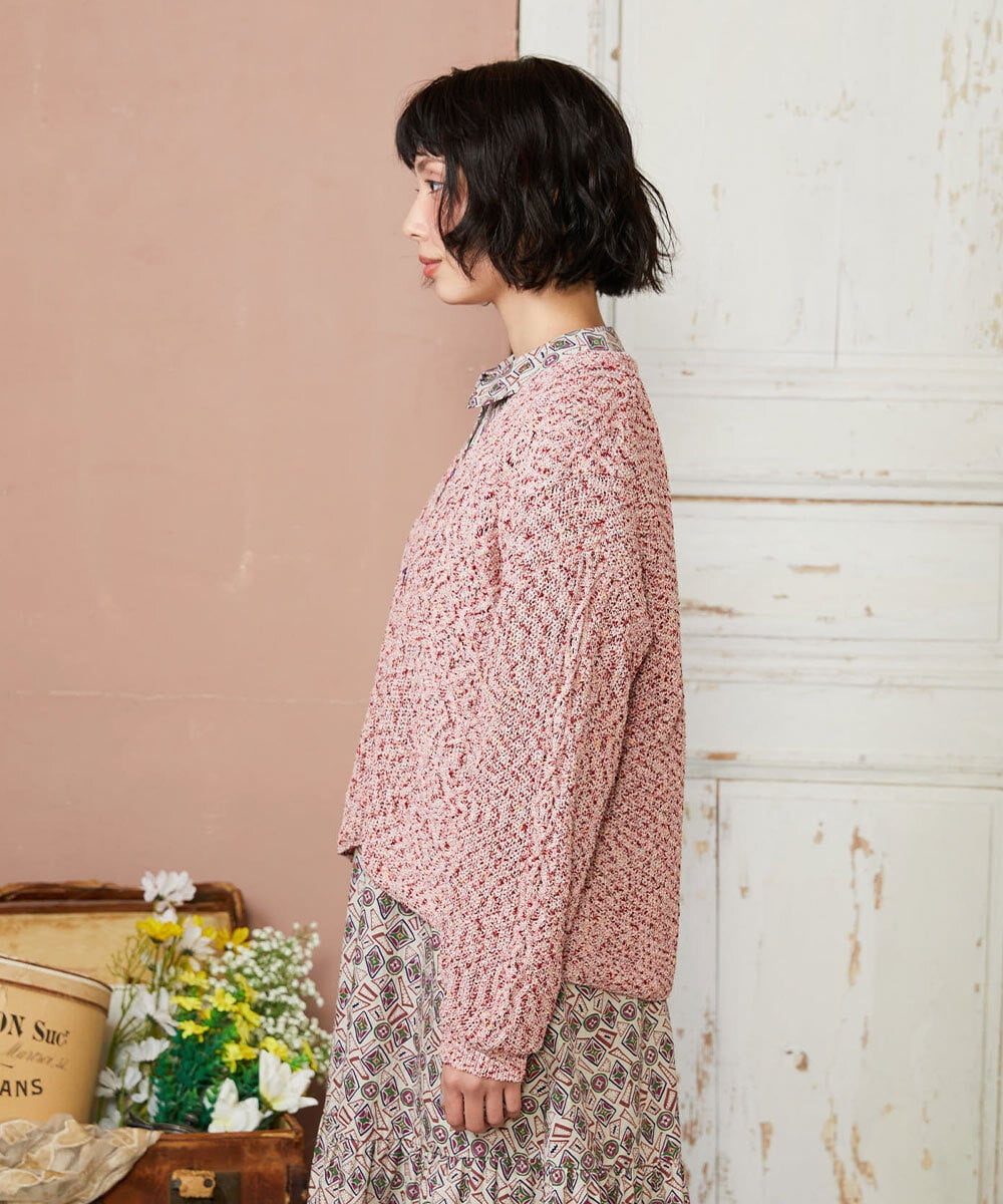 GJSDE31200 Jocomomola(ホコモモラ) カラーネップニットカーディガン レッド