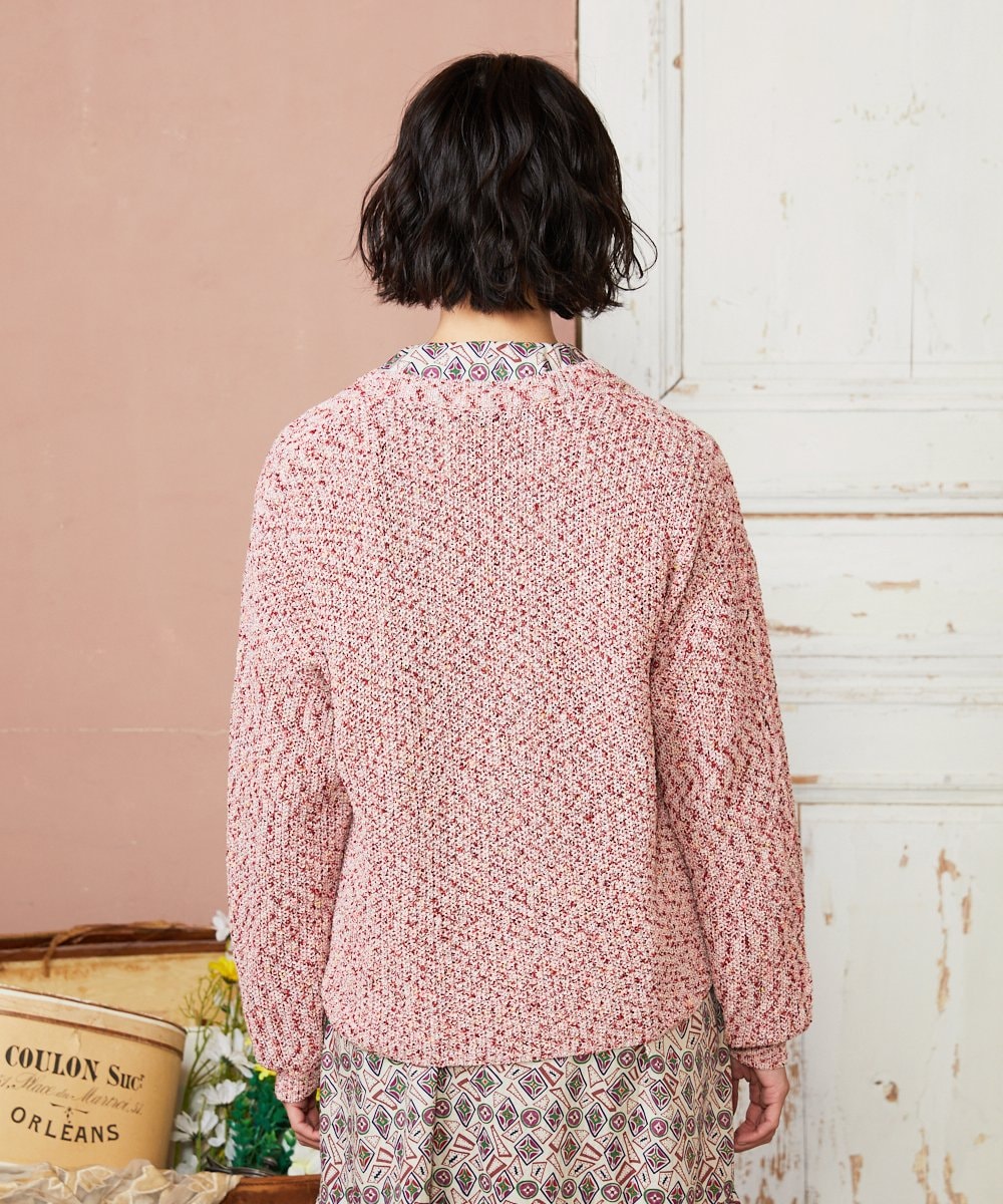 GJSDE31200 Jocomomola(ホコモモラ) カラーネップニットカーディガン レッド