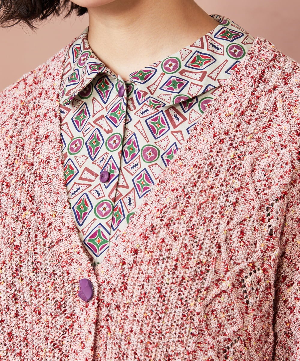 GJSDE31200 Jocomomola(ホコモモラ) カラーネップニットカーディガン レッド