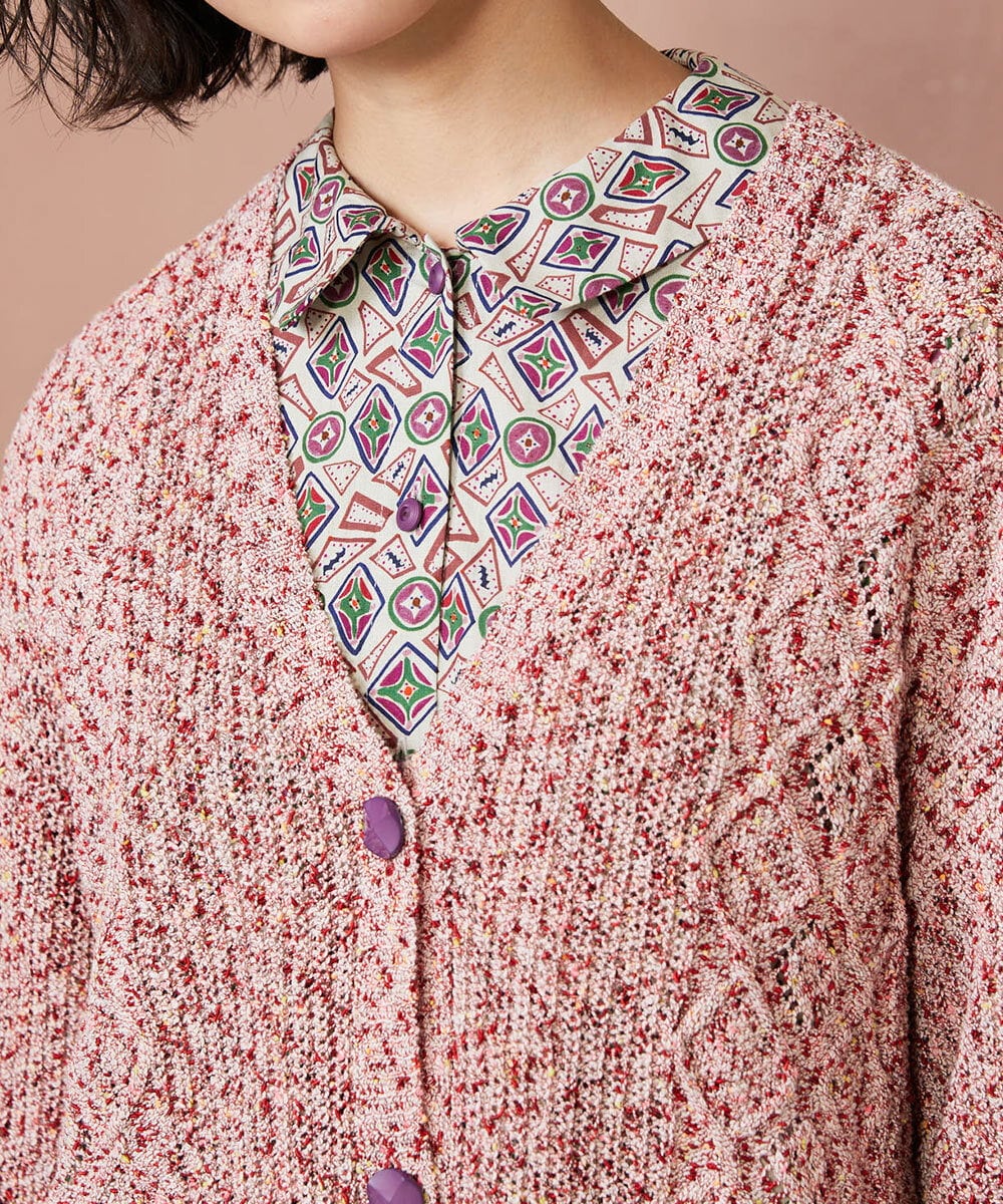 GJSDE31200 Jocomomola(ホコモモラ) カラーネップニットカーディガン レッド