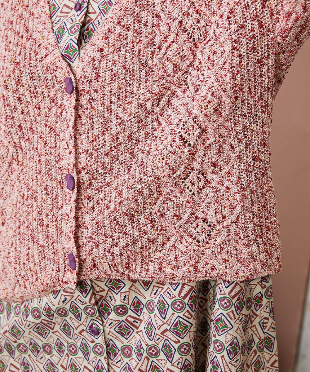 GJSDE31200 Jocomomola(ホコモモラ) カラーネップニットカーディガン レッド