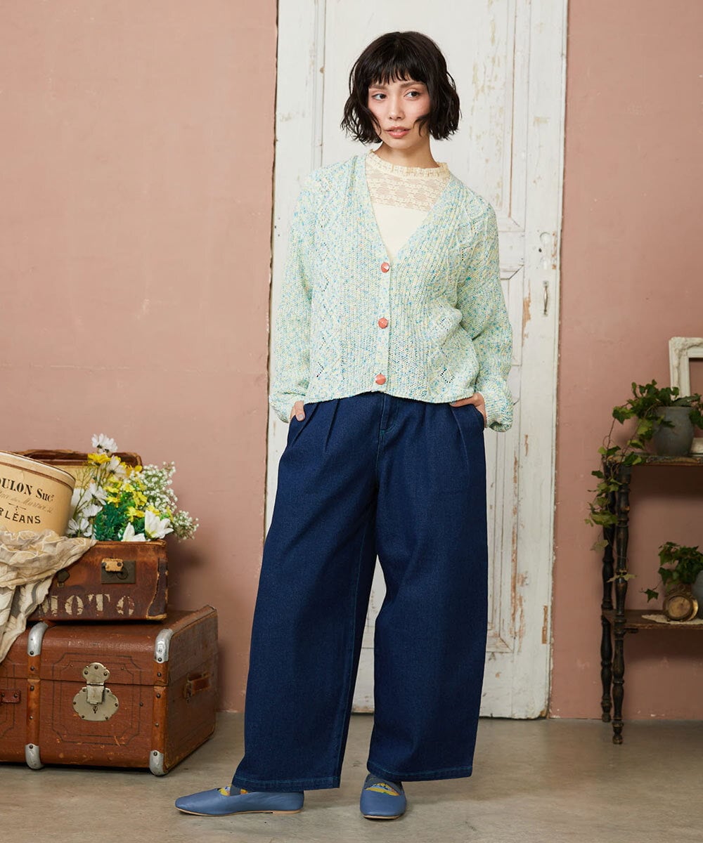 GJSDE31200 Jocomomola(ホコモモラ) カラーネップニットカーディガン ブルー