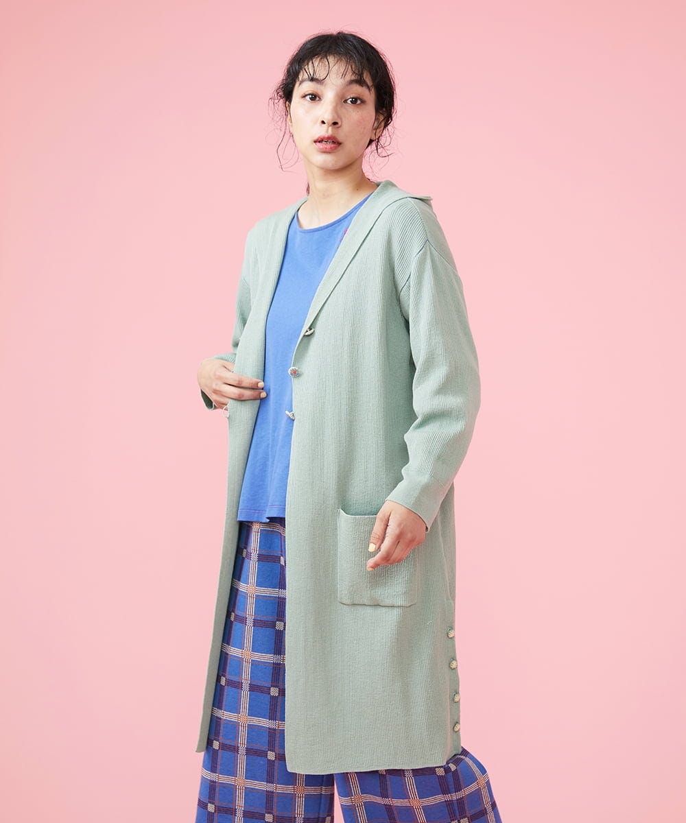 GJSDT01230 Jocomomola(ホコモモラ) Sello フード付きロングカーディガン ライトグリーン