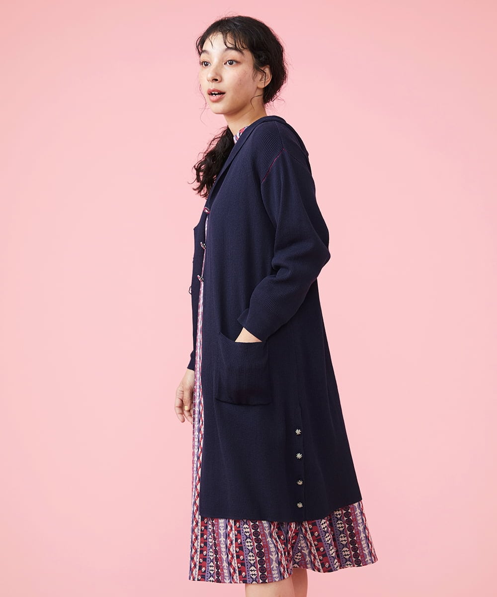 GJSDT01230 Jocomomola(ホコモモラ) Sello フード付きロングカーディガン ライトグリーン