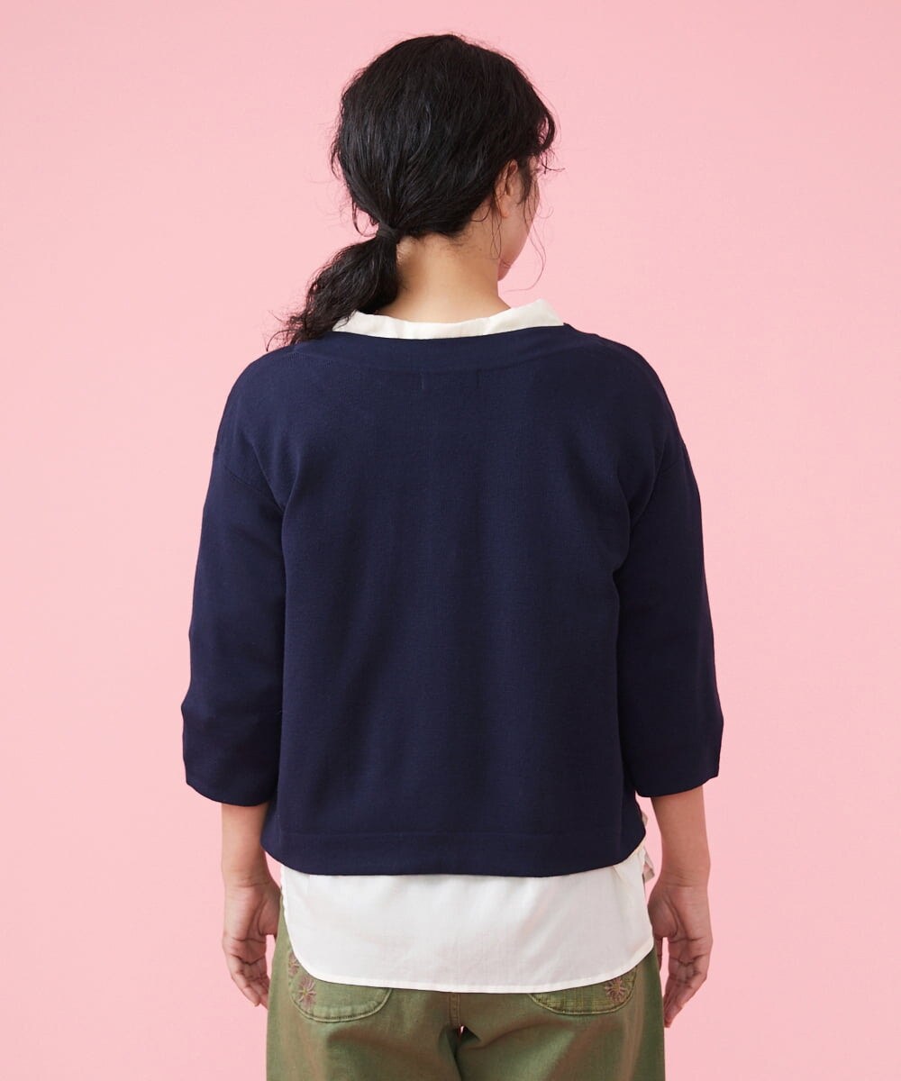 GJSDT02170 Jocomomola(ホコモモラ) Sello 刺繍ボタンショートカーディガン ネイビー