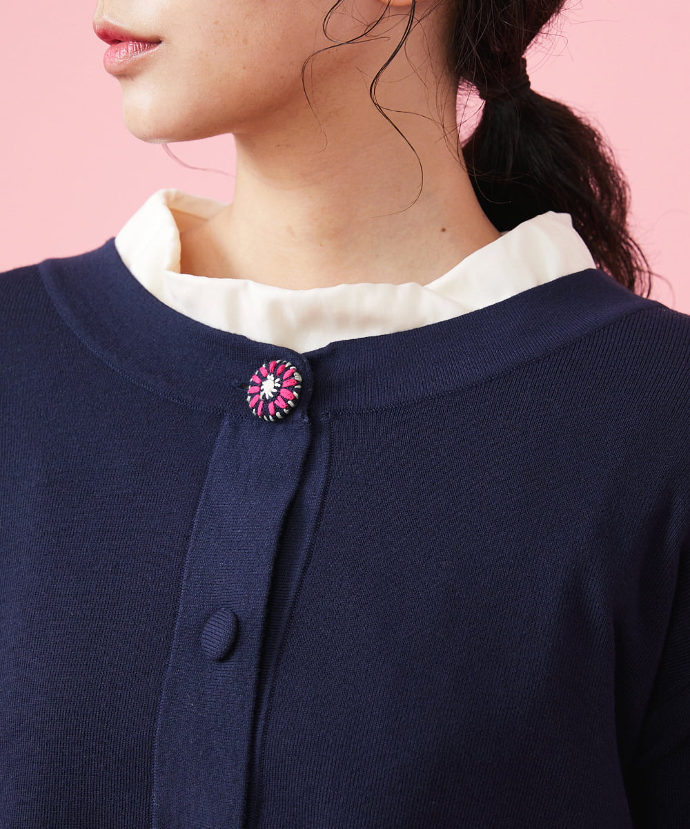 GJSDT02170 Jocomomola(ホコモモラ) Sello 刺繍ボタンショートカーディガン ネイビー