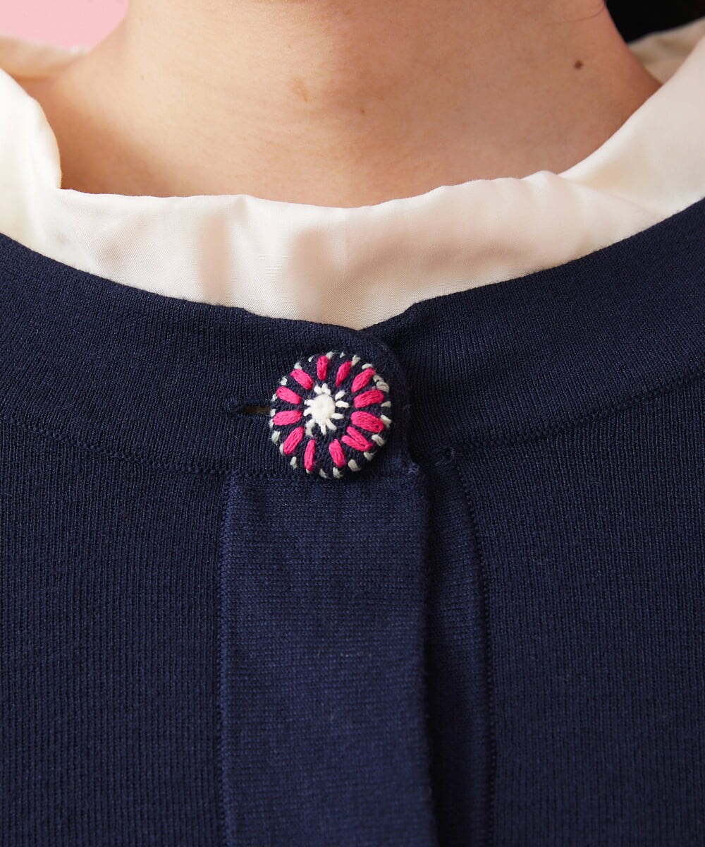 GJSDT02170 Jocomomola(ホコモモラ) Sello 刺繍ボタンショートカーディガン ネイビー