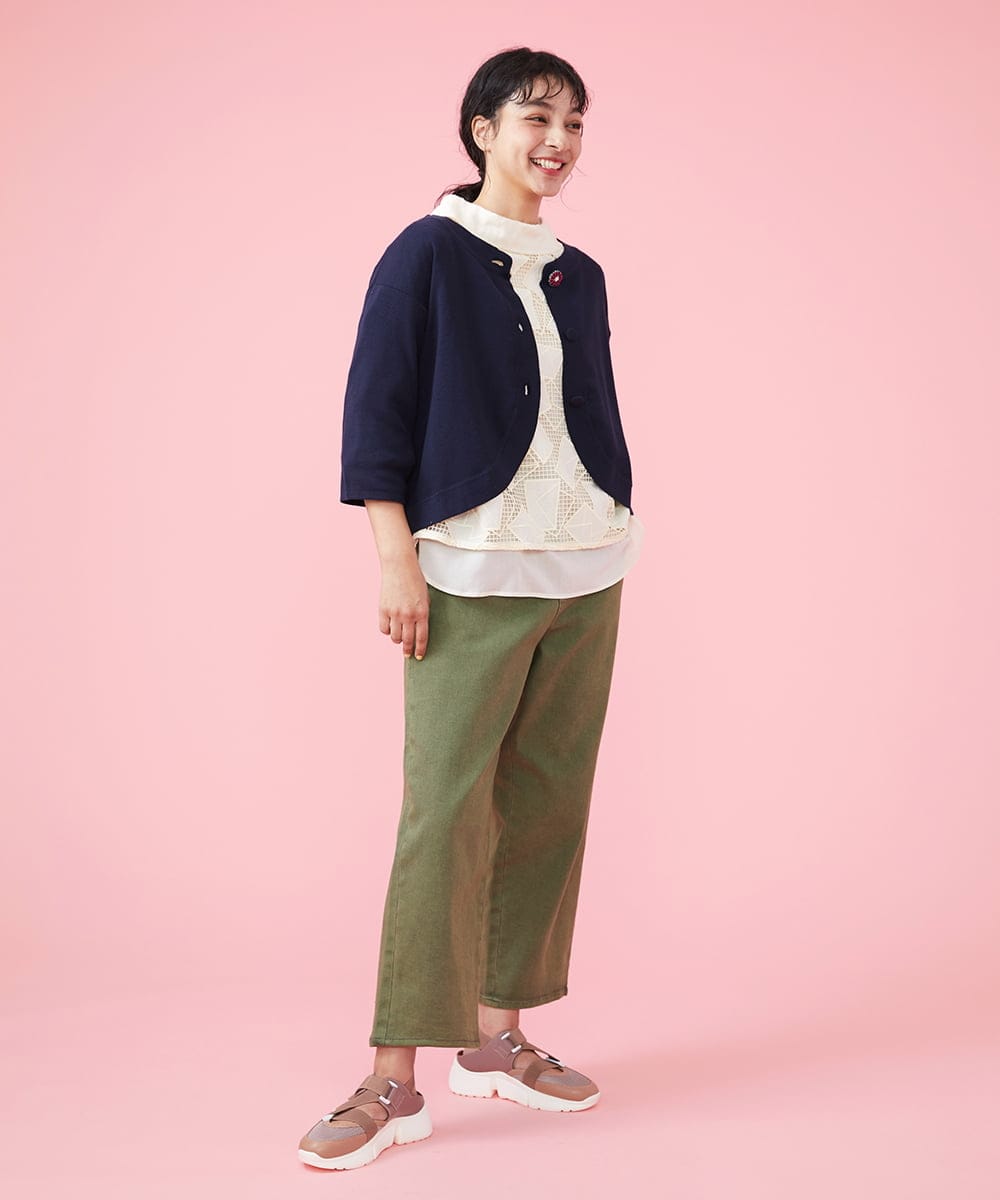 GJSDT02170 Jocomomola(ホコモモラ) Sello 刺繍ボタンショートカーディガン ネイビー