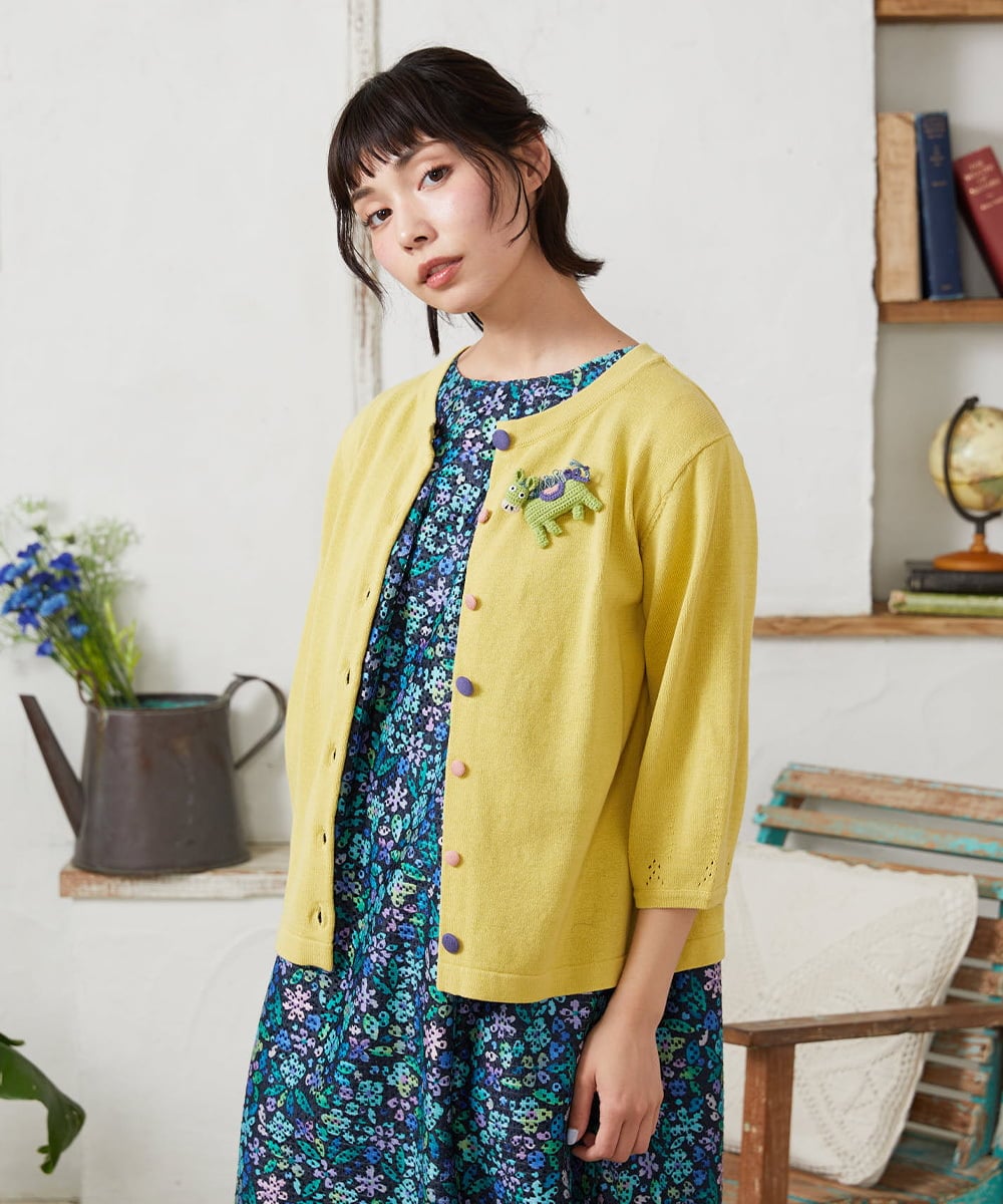 GJSFD30200 Jocomomola(ホコモモラ) ハイツイストコットンカーディガン イエロー