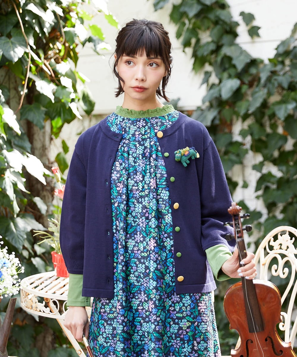 GJSFD30200 Jocomomola(ホコモモラ) ハイツイストコットンカーディガン ネイビー