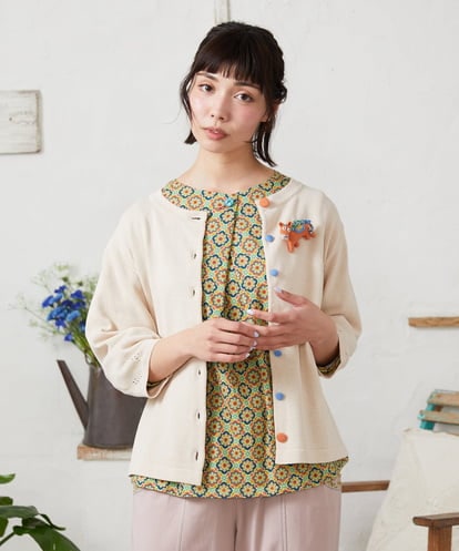 GJSFD30200 Jocomomola ハイツイストコットンカーディガン